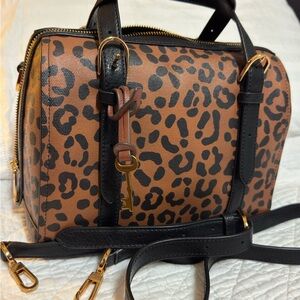Fossil Brown and Black Leopard Satchel